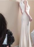 Niulatu satin halter neck dress birthday engagement dress HZ1103