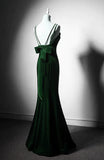 Niulatu Green Vintage Mermaid Velvet Spaghetti Straps Long Prom Dress HZ1103