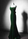 Niulatu Green Vintage Mermaid Velvet Spaghetti Straps Long Prom Dress HZ1103