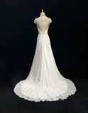 Niulatu Elegant A-Line Chiffon V-neck Long Prom Dress with Beading Simple Wedding Dress HZ1103