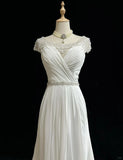 Niulatu Elegant A-Line Chiffon V-neck Long Prom Dress with Beading Simple Wedding Dress HZ1103