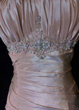 Niulatu Spaghetti Straps Mermaid Evening Dress?? Pink Satin Layered Pleated Prom Dress with Beading HZ1026