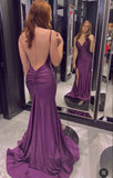 Niulatu Purple Mermaid Gown ??Glitter Satin Backless Prom Dress with Slits for Formal Events &Quinceanera HZ1103