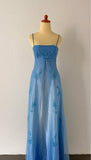 Niulatu Vintage Prom Dress Under $170??Gorgeous Spaghetti Straps Beading Applique Gradient Blue Sleeveless Long Evening Dress HZ1026