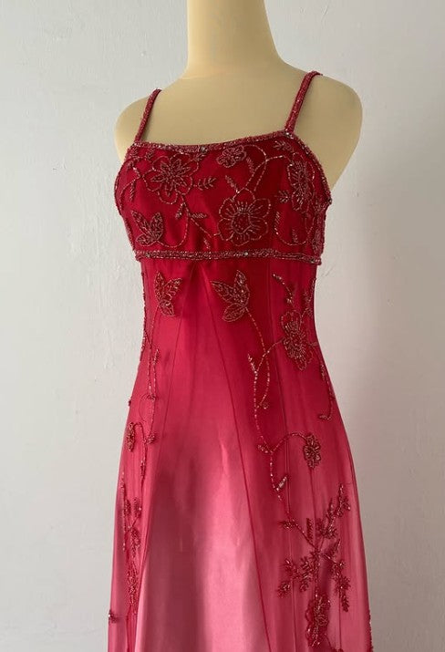 Niulatu Vintage Prom Dress Under $170??Gorgeous Spaghetti Straps Beading Applique Gradient Blue Sleeveless Long Evening Dress HZ1026