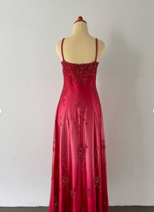 Niulatu Vintage Prom Dress Under $170??Gorgeous Spaghetti Straps Beading Applique Gradient Blue Sleeveless Long Evening Dress HZ1026