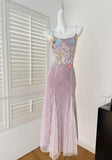 Niulatu Sweet Lace Applique Spaghetti Strap Mermaid Sleeveless Long Birthday Prom Dress Adult Ceremony Graduation Prom Dress HZ1103
