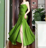 Niulatu Green Spaghetti Strap Slit Satin Long Sleeveless Prom Dress Party Pong Evening Dress HZ1103