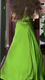 Niulatu Green Spaghetti Strap Slit Satin Long Sleeveless Prom Dress Party Pong Evening Dress HZ1103