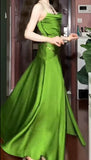 Niulatu Green Spaghetti Strap Slit Satin Long Sleeveless Prom Dress Party Pong Evening Dress HZ1103