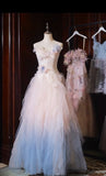 Niulatu Color Strapless Tulle A-Line Long Birthday Ball Dress Beautiful Wedding Dress HZ1103