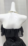 Niulatu Black Strapless A-Line Layered Chiffon Long Prom Dress Graduation Prom Dress HZ1103