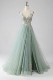 Niulatu Green A-Line Tulle Strapless Sequined Long Prom Dresses for Birthday Backless Evening Gowns HZ1103