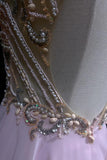 Niulatu Pink A-Line Tulle High Neck Chiffon Long Beaded Backless Prom Dress Retro Wedding Birthday Dress HZ1103