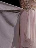 Niulatu Pink A-Line Tulle High Neck Chiffon Long Beaded Backless Prom Dress Retro Wedding Birthday Dress HZ1103