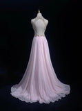 Niulatu Pink A-Line Tulle High Neck Chiffon Long Beaded Backless Prom Dress Retro Wedding Birthday Dress HZ1103