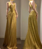 Niulatu Temperament Golden V-neck Long Prom Dress Birthday Party Dress HZ1103