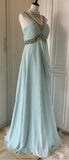 Niulatu Tiffany Blue Chiffon V-neck Beaded Sequin A-Line Long Prom Dress Wedding Evening Dress HZ1103