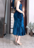 Niulatu Blue Pleated Mermaid Satin Open Back Prom Dress Birthday Dress HZ1103