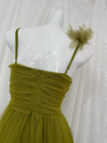 Niulatu Olive Green Spaghetti Strap Tulle Long Prom Dress Sweet Birthday Evening Dress HZ1103