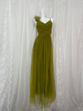 Niulatu Olive Green Spaghetti Strap Tulle Long Prom Dress Sweet Birthday Evening Dress HZ1103