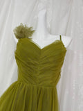 Niulatu Olive Green Spaghetti Strap Tulle Long Prom Dress Sweet Birthday Evening Dress HZ1103