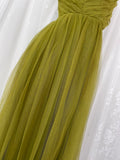 Niulatu Olive Green Spaghetti Strap Tulle Long Prom Dress Sweet Birthday Evening Dress HZ1103