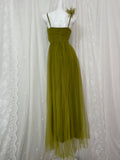 Niulatu Olive Green Spaghetti Strap Tulle Long Prom Dress Sweet Birthday Evening Dress HZ1103