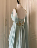 Niulatu Tiffany Blue V-neck A-Line Beaded Chiffon Long Prom Dress Evening Dress Wedding Dress HZ1103