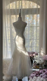 Niulatu White Spaghetti Strap Mermaid Tulle Sequined Ball Dress Birthday Dress HZ1103