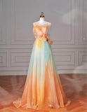 Niulatu Multicolor Strapless A-Line Tulle Long Prom Dress Wedding Dress Birthday Dress HZ1103