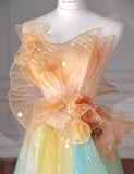 Niulatu Multicolor Strapless A-Line Tulle Long Prom Dress Wedding Dress Birthday Dress HZ1103