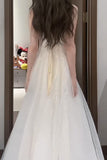 Niulatu White Spaghetti Strap A-Line Tulle Sequin Long Prom Dress Simple Birthday Graduation Dress HZ1103