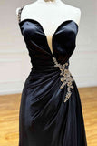 Niulatu Rhinestone One Shoulder A Line Prom Dress with Slit HZ1103