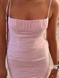 Niulatu Mermaid Spaghetti Straps Floor Length Sleeveless Pink Prom Dress HZ1103