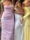 Niulatu Mermaid Spaghetti Straps Floor Length Sleeveless Pink Prom Dress HZ1103