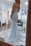 Niulatu Spaghetti Straps Long Mermaid Sequins Party Prom Dress HZ1103