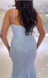 Niulatu Spaghetti Straps Long Mermaid Sequins Party Prom Dress HZ1103