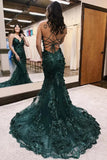 Niulatu Green Mermaid Spaghetti Straps Tulle Sequins Long Prom Dress With Appliques Evening Gown HZ1103