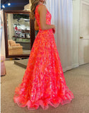 Niulatu A-Line One Shoulder Sequin Lace Long Prom Dresses Floor Length Sparkly Evening Dress HZ1103