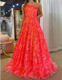 Niulatu A-Line One Shoulder Sequin Lace Long Prom Dresses Floor Length Sparkly Evening Dress HZ1103