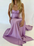 Niulatu Lilac Dresses Gowns Evening Dresses Spaghetti Straps Long Prom Dress Satin Formal Party Dress HZ1103