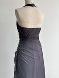 Niulatu Gradient Dark Gray Halter Neck Ruffle Sheath Prom Dress Birthday Dress HZ1103