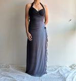 Niulatu Gradient Dark Gray Halter Neck Ruffle Sheath Prom Dress Birthday Dress HZ1103