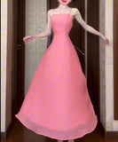 Niulatu Pink A-Line Chiffon Spaghetti Strap Backless Long Prom Dress Party Dress HZ1103