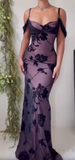 Niulatu Purple Satin Bodycon Dress Black Tulle Spaghetti Strap Ball Dress Birthday Dress HZ1103