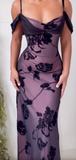 Niulatu Purple Satin Bodycon Dress Black Tulle Spaghetti Strap Ball Dress Birthday Dress HZ1103