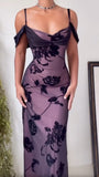 Niulatu Purple Satin Bodycon Dress Black Tulle Spaghetti Strap Ball Dress Birthday Dress HZ1103