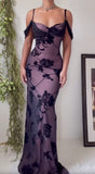 Niulatu Purple Satin Bodycon Dress Black Tulle Spaghetti Strap Ball Dress Birthday Dress HZ1103