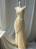 Niulatu One Shoulder Beaded Sequin Chiffon Long Prom Dress Formal Evening Dress Simple Bridesmaid Dress HZ1103